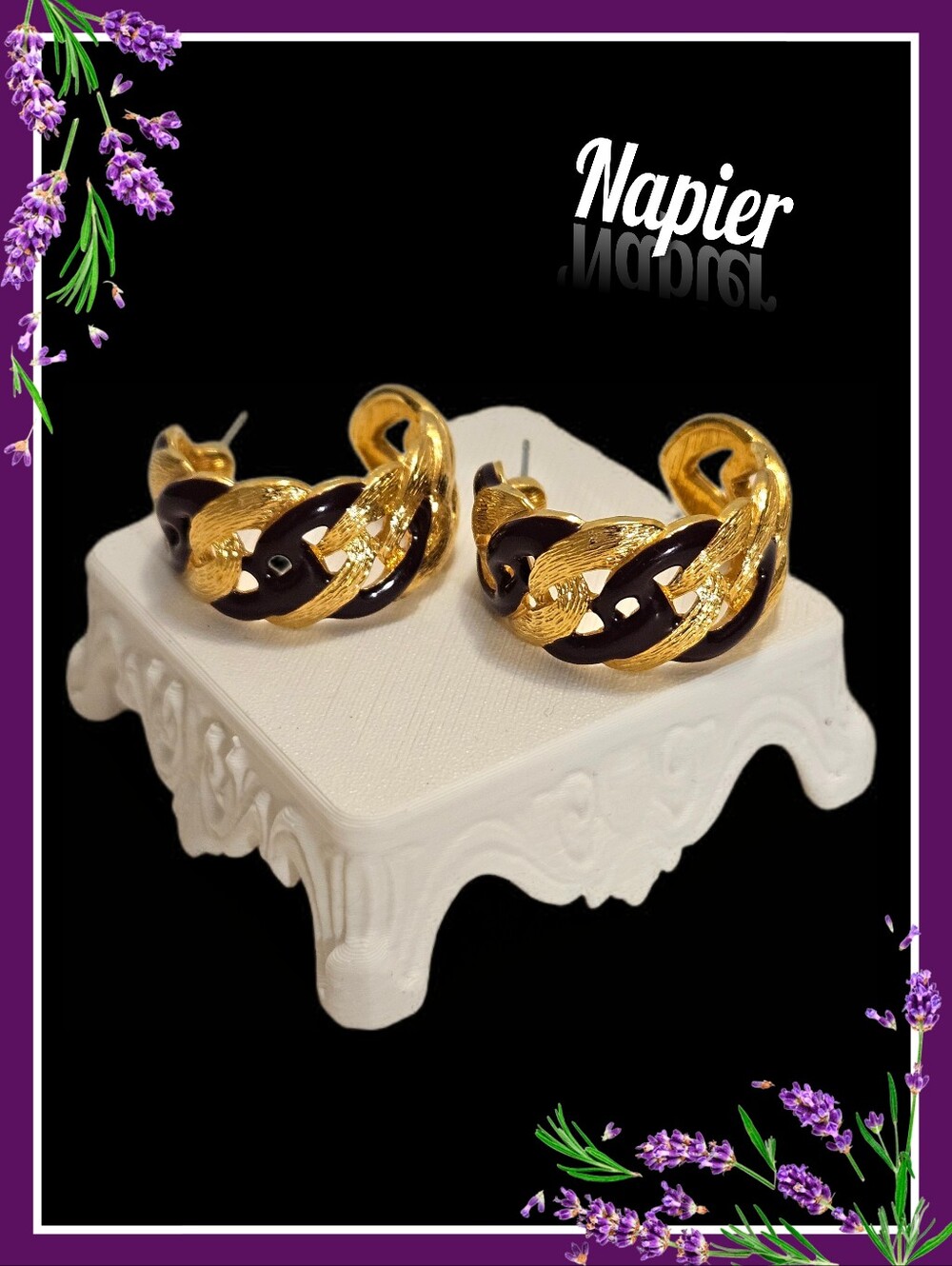 Napier Deep Purple & Gold Tone Braided Hoop Earrings